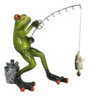 Pack of 2 Favorite Pastime Green Frogs Besties Rod Fishing by The Pond Figurines