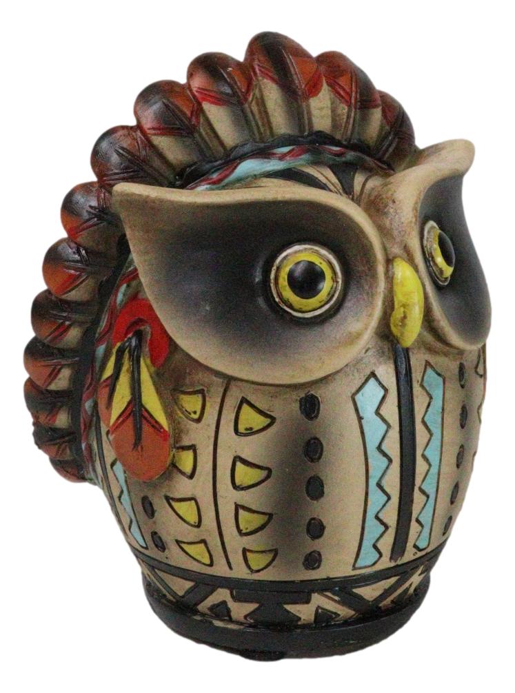 Southwestern Colorful Tribal Native Indian Owl Chief With Headdress Money Bank