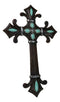 Rustic Southwestern Fleur De Lis French Lily Turquoise Gems Christian Wall Cross