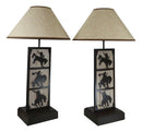 Set of 2 Rustic Western Cowboy On Giddy Up Horse Wood Metal Bedside Table Lamps