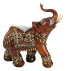 Faux Wood Trunk Up Elephant with Golden Scrollwork And Crushed Glass Figurine