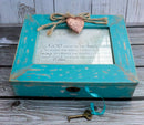 God Grant Me Serenity Courage Wisdom Locket Heart Teal Wood Musical Trinket Box