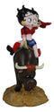 Wild West Country Cowgirl Betty Boop With Red Hat Riding A Toro Bull Figurine