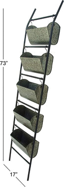 73"H Rustic Galvanized Iron Metal Farmhouse Planter 5 Bucket Tiered Ladder Decor