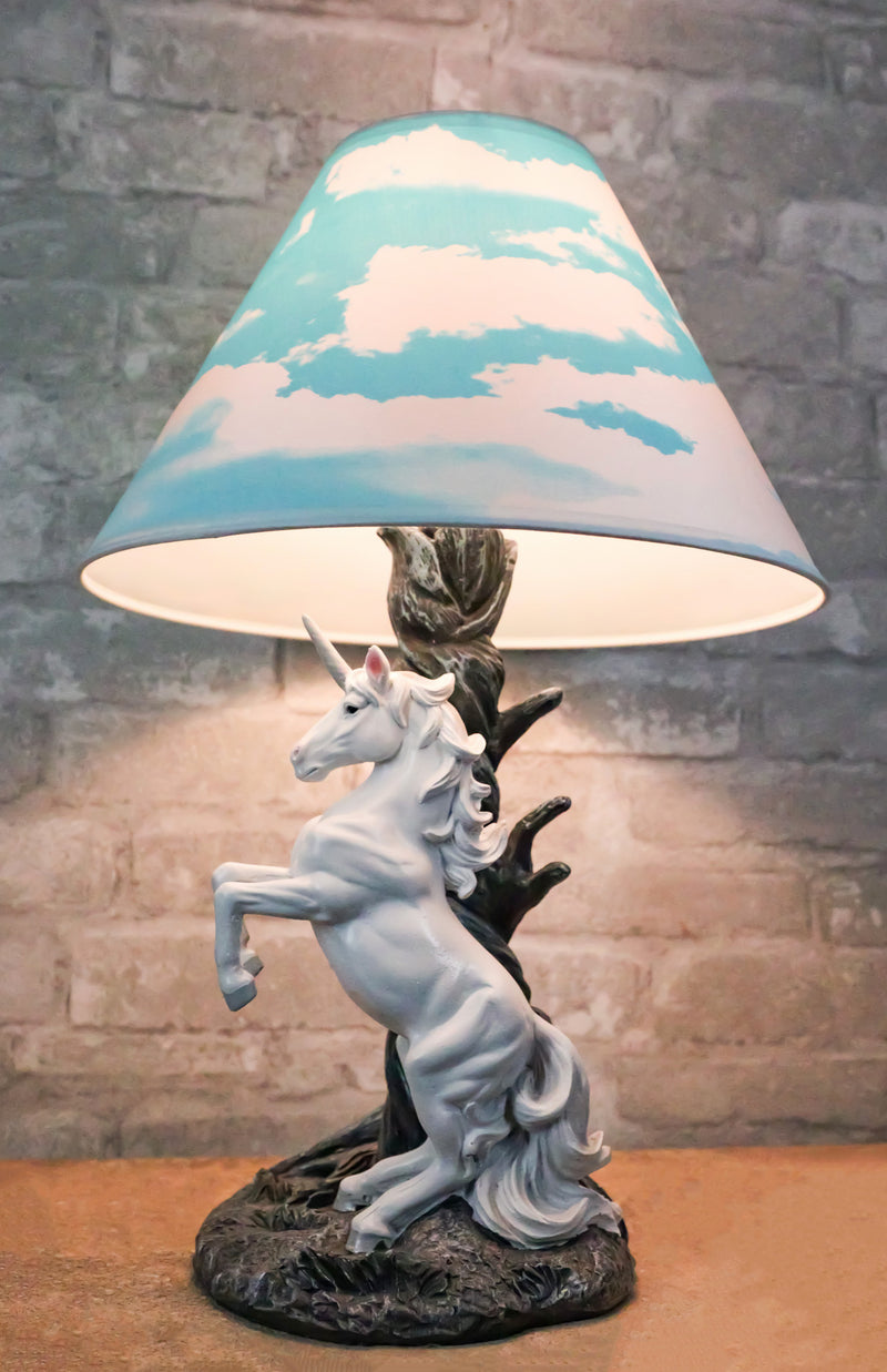 Ebros Enchanted Lights White Unicorn Sculptural Desktop Table Lamp With Shade