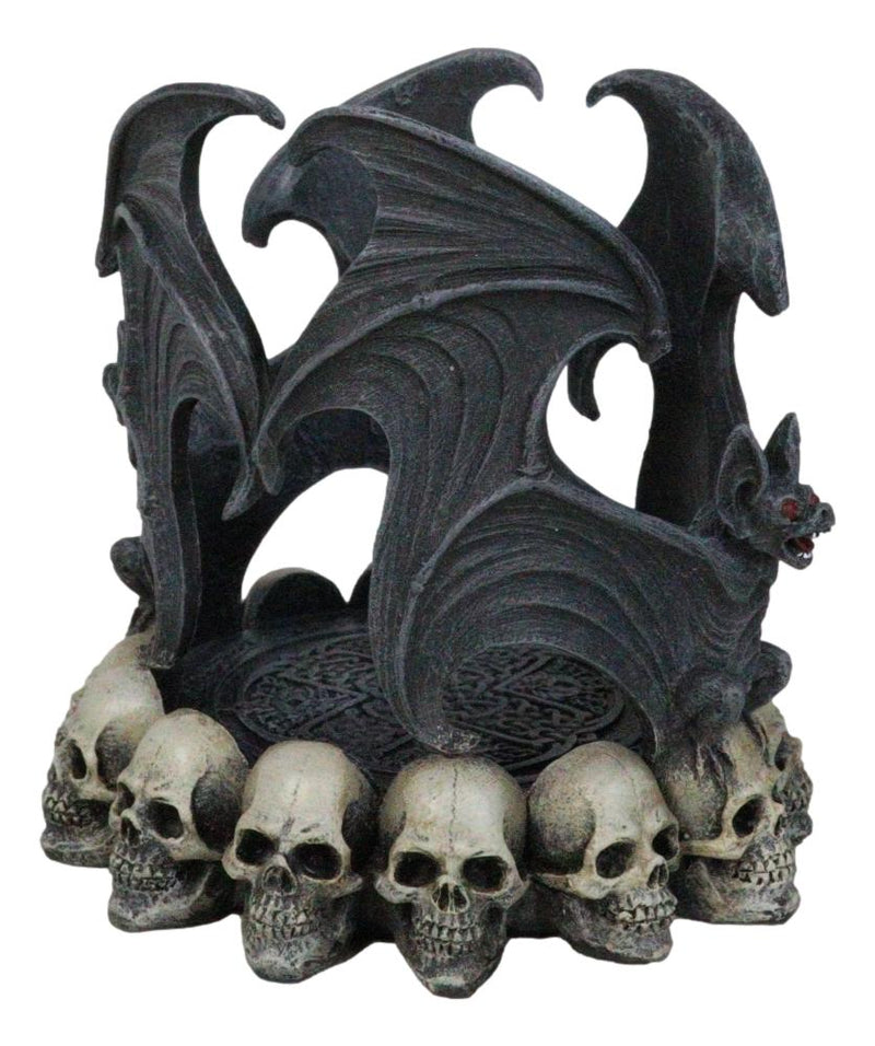 Gothic Cathedric Twin Bats On Graveyard of Skulls Candle Or Wine Bottle Holder