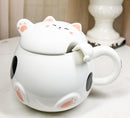 Whimsical White Chubby Feline Kitty Cat Cup Mug With Lid And Stirring Spoon