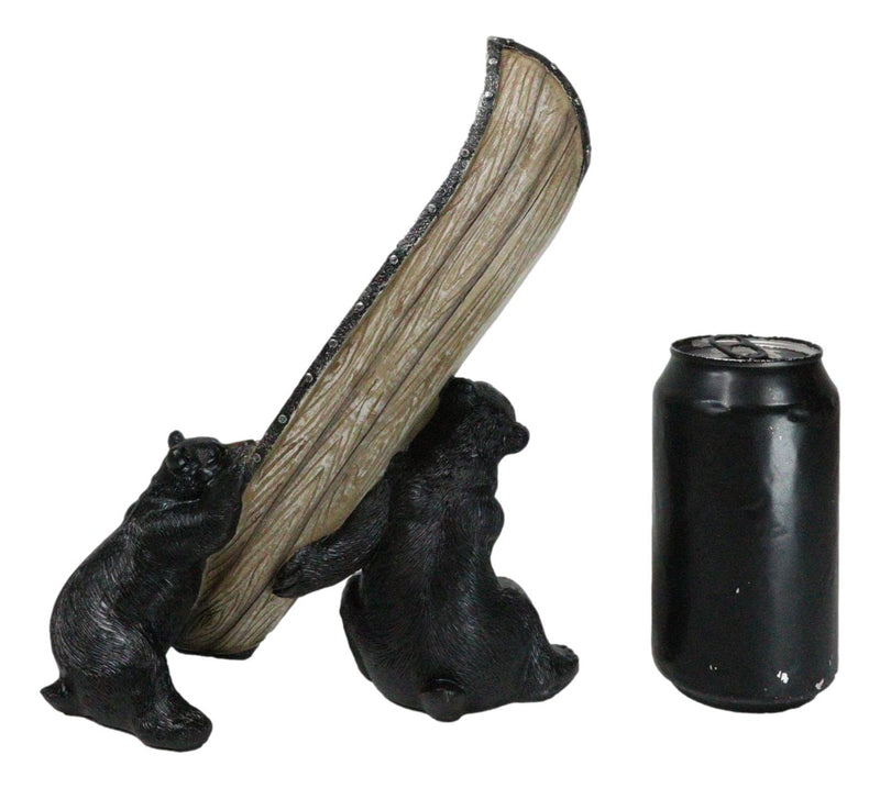 Western Rustic Forest Black Bears Moving A Canoe Boat To The River Figurine