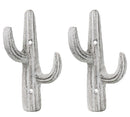 Pack of 2 Rustic Western Off White Metal Desert Saguaro Cactus 2-Pegs Wall Hooks