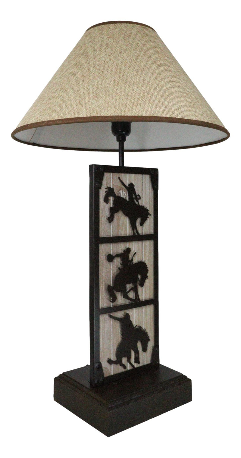 Rustic Western Cowboy Giddy Up Horse Wood And Metal Bedside Desktop Table Lamp