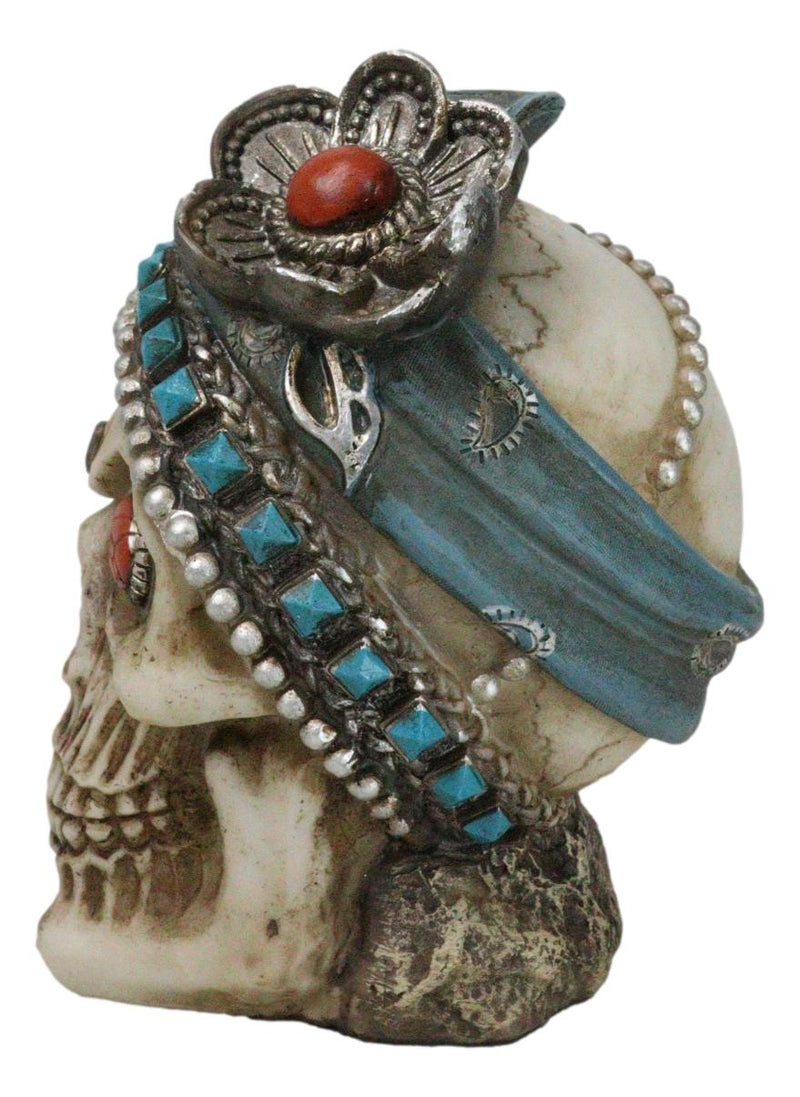 Lady Madame Boudoir Gothic Camo Turquoise Jewelry Skull W/ Red Eyes Figurine