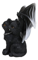 Wicca Three Headed Hydra Black Cat With Wings And Pentagram Necklace Figurine