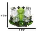 Green Tree Frog Toad Meditating Glass Salt Pepper Shakers Holder Figurine Set