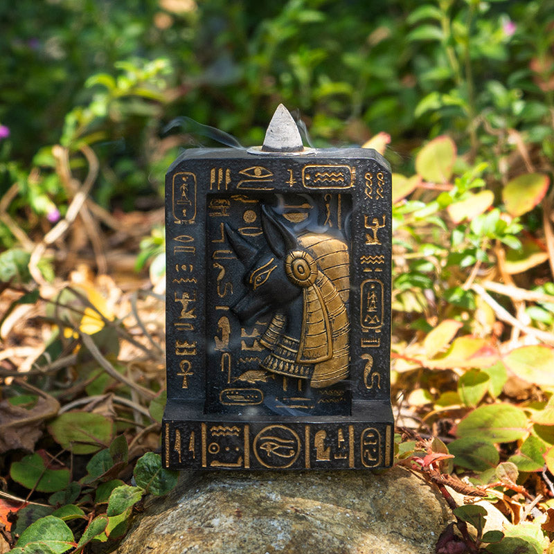 Egyptian God of The Dead Anubis Hieroglyphs Backflow Incense Burner Figurine