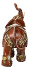 Faux Wood Trunk Up Elephant with Golden Scrollwork And Crushed Glass Figurine