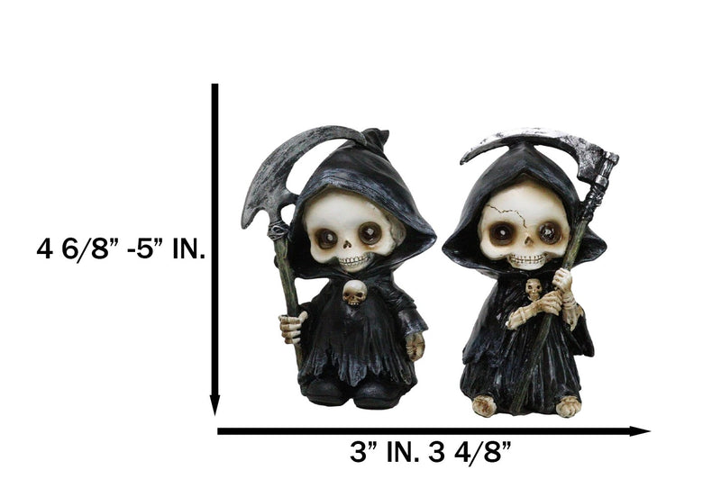 Ossuary Macabre Whimsical Skeleton Chibi Grim Reapers With Scythes Figurines Set