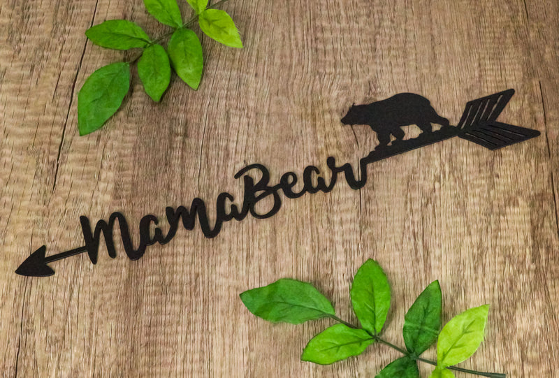 Set Of 2 Rustic Forest Mama Bear With Arrow Silhouette Word Art Wall Sign 15"L