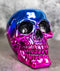 Day of The Dead Metallic Blue and Pink Plated Gothic Skull Figurine Skeleton