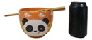 Orange Lucky Panda Bear Ceramic Donburi Ramen Soup Bowl With Chopsticks Set