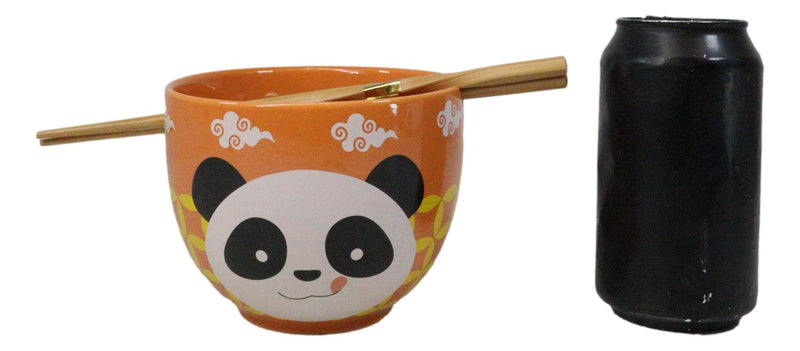 Orange Lucky Panda Bear Ceramic Donburi Ramen Soup Bowl With Chopsticks Set