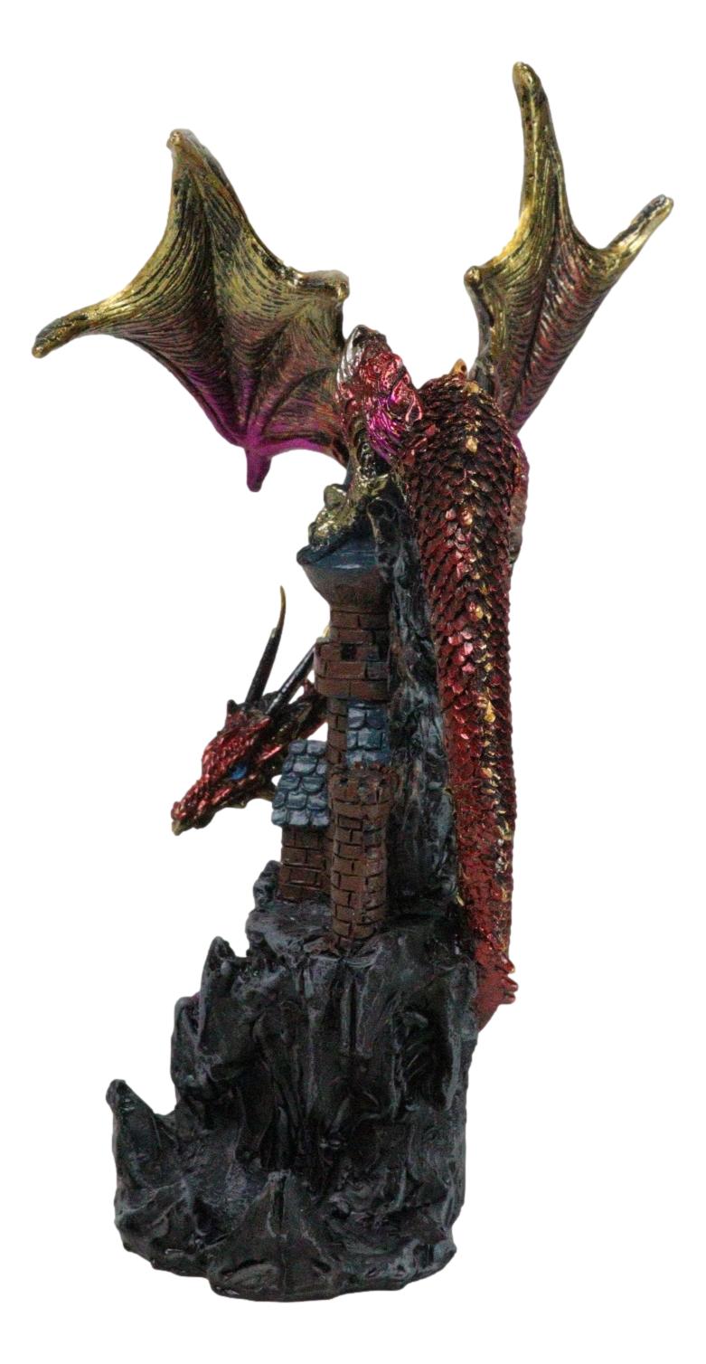 Red Sentinel Dragon On Rocky Mountain Top Stonewall Castle Home Decor Figurine