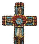 Rustic Southwestern Tribal Chic Feather With Colorful Floral Motifs Wall Cross