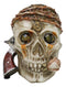 Macabre Pirate Captain Skull With Thorns Revolver Gun and Pink Rose Figurine