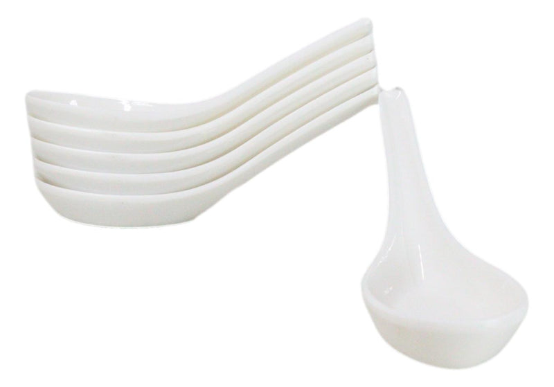 Contemporary Glossy Finish White Melamine Asian Soup Spoons Pack Of 6 Set