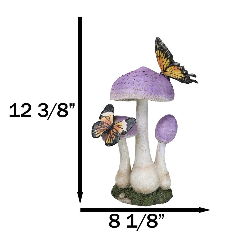 Enchanted Fairy Garden Purple Toadstool Mushrooms Monarch Butterflies Figurine