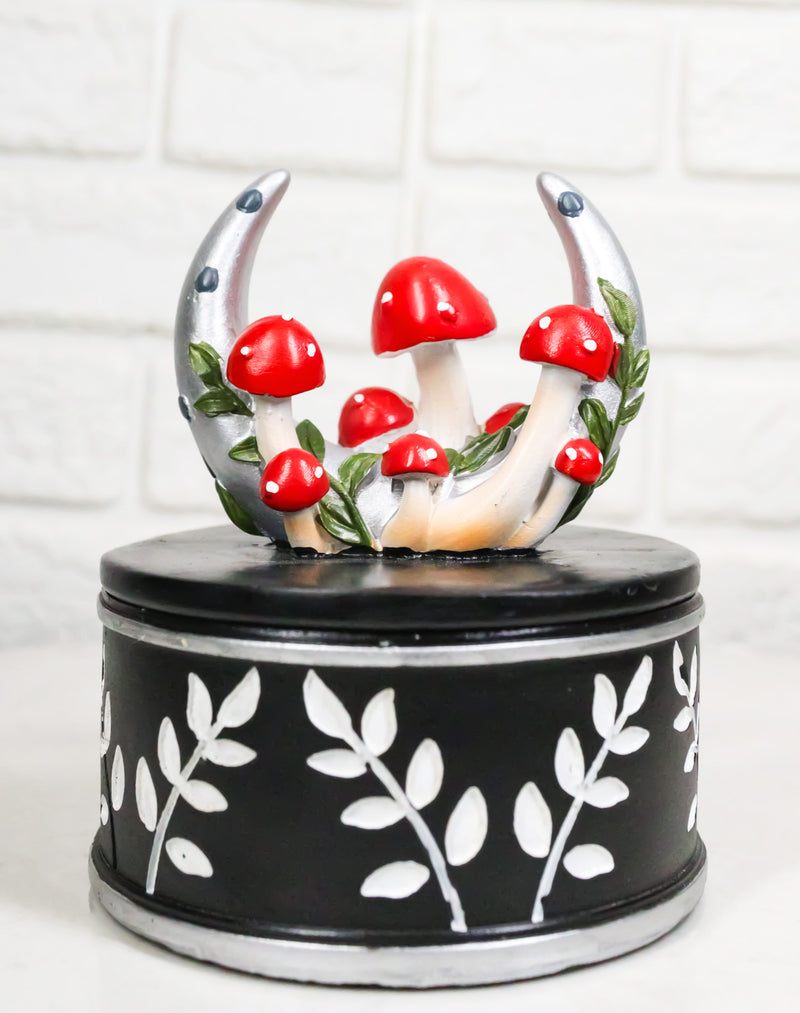 Wiccan Crescent Moon With Toadstool Mushrooms Forest Decorative Jewelry Box