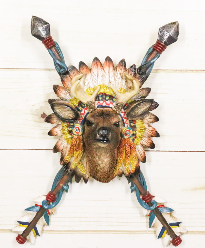 Southwestern Indian Cross Arrows Buck Deer Wearing Roach Headdress Wall Decor