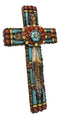 Rustic Southwestern Tribal Chic Feather With Colorful Floral Motifs Wall Cross