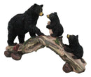 Rustic Forest Black Bear Mother and 2 Cubs Climbing On Tree Log Bridge Figurine