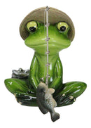 Catch of The Day Green Frog Rod Fishing And Wearing Fisherman Hat Figurine