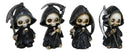 Ossuary Macabre Whimsical Skeleton Chibi Grim Reapers With Scythes Figurines Set