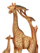 Safari Savannah Giraffe Family In Scenic Forest Faux Wooden Cutout Figurine