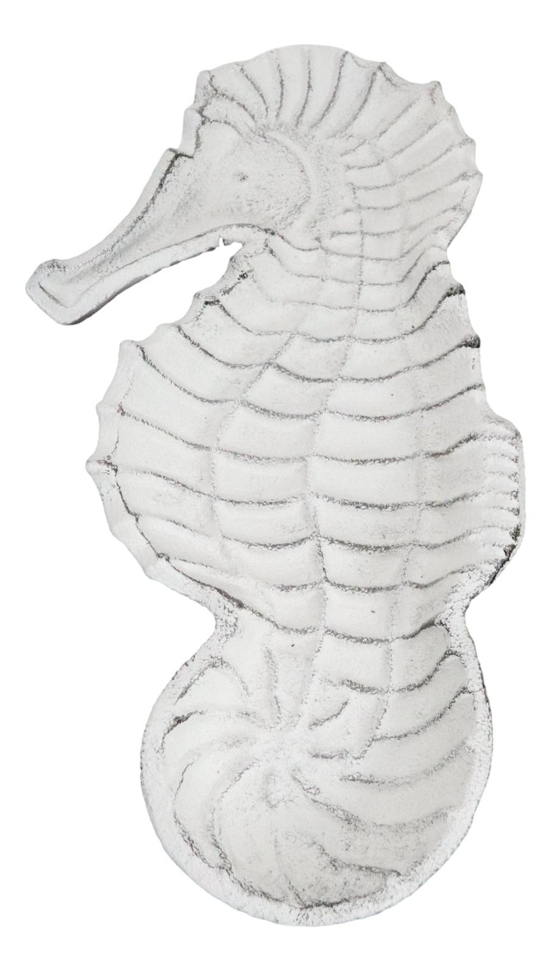 Cast Iron Rustic White Swimming Seahorse Trinket Coins Jewelry Tray Dish Decor