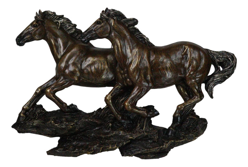 Rustic Western Running Horses On Grasslands Wall Sculpture Relief Figurine 16"L