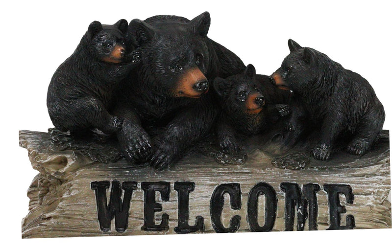 Rustic Wildlife Forest Black Bear Fishing By Rocky River Bank Figurine