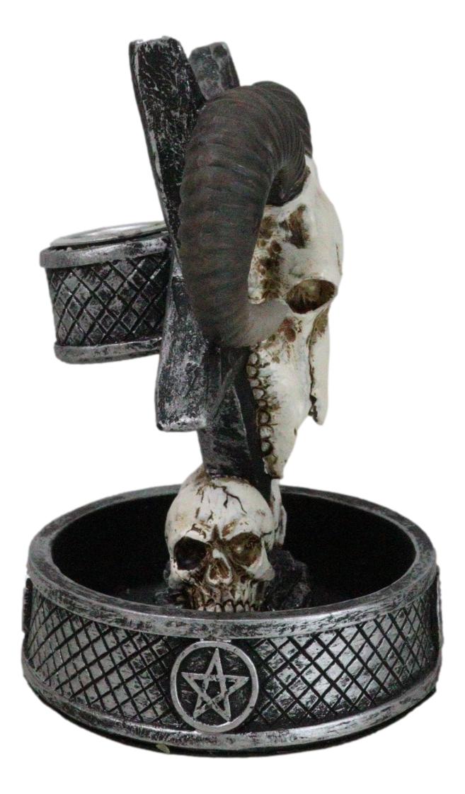 Gothic Ram Skull Inverted Pentagram On Skulls Grave Backflow Incense Cone Burner