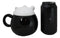 Black Maneki Neko Beckoning Lucky Cat Mug Cup With Kitty Lid And Stirring Spoon