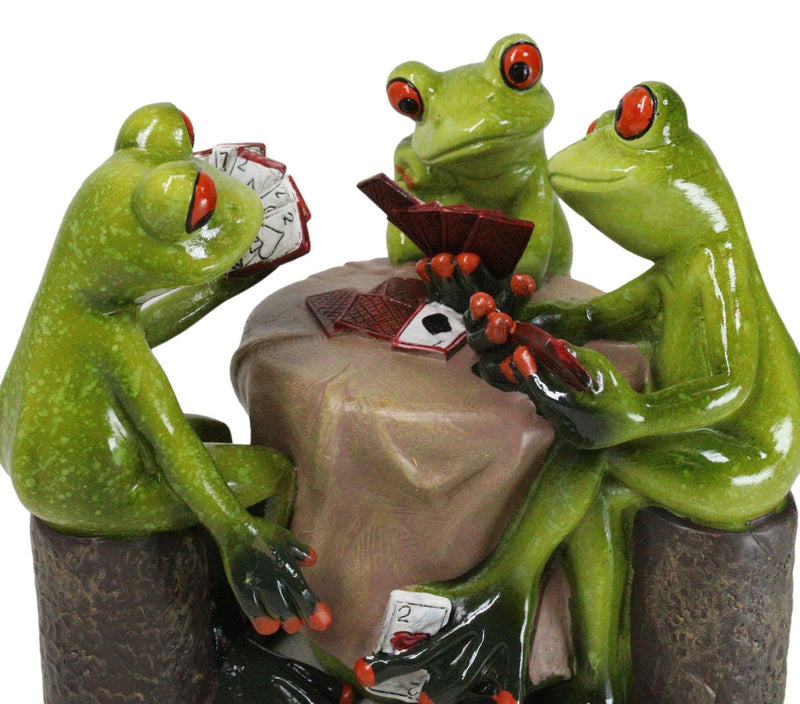 Cheaters' Royal Flush Trio Frogs Playing Poker Card At Gambling Table Figurine