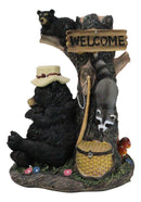 Forest Sleeping Black Bear With Cub On Tree And Sneaky Raccoon Welcome Figurine