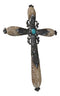 Western Fleur De Lis Floral Tooled Silver Scroll Filigree Turquoise Wall Cross