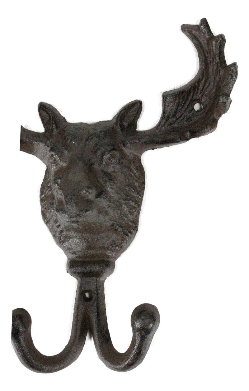 Cast Iron Western Rustic Bull Moose Antlers Head Wall Double Hooks Pla–  Ebros Gift