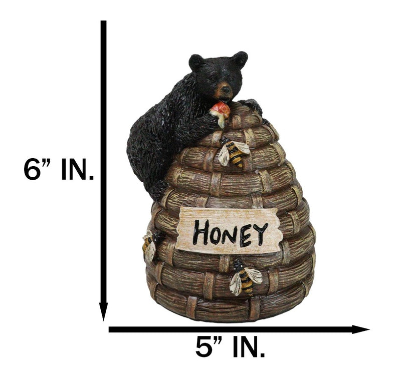 Rustic Forest Black Bear Climbing On Honey Beehive with Bumblebees Figurine