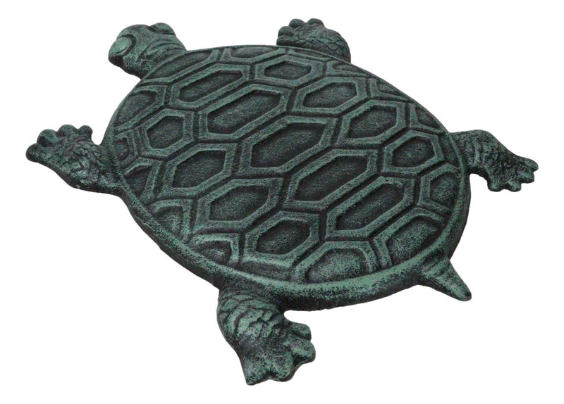 Pack Of 4 Cast Iron Verdigris Marine Sea Turtle Shell Garden Stepping Stones