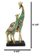 Large 15"H Safari Green Bejeweled Masai Giraffe With Calf On Black Base Figurine