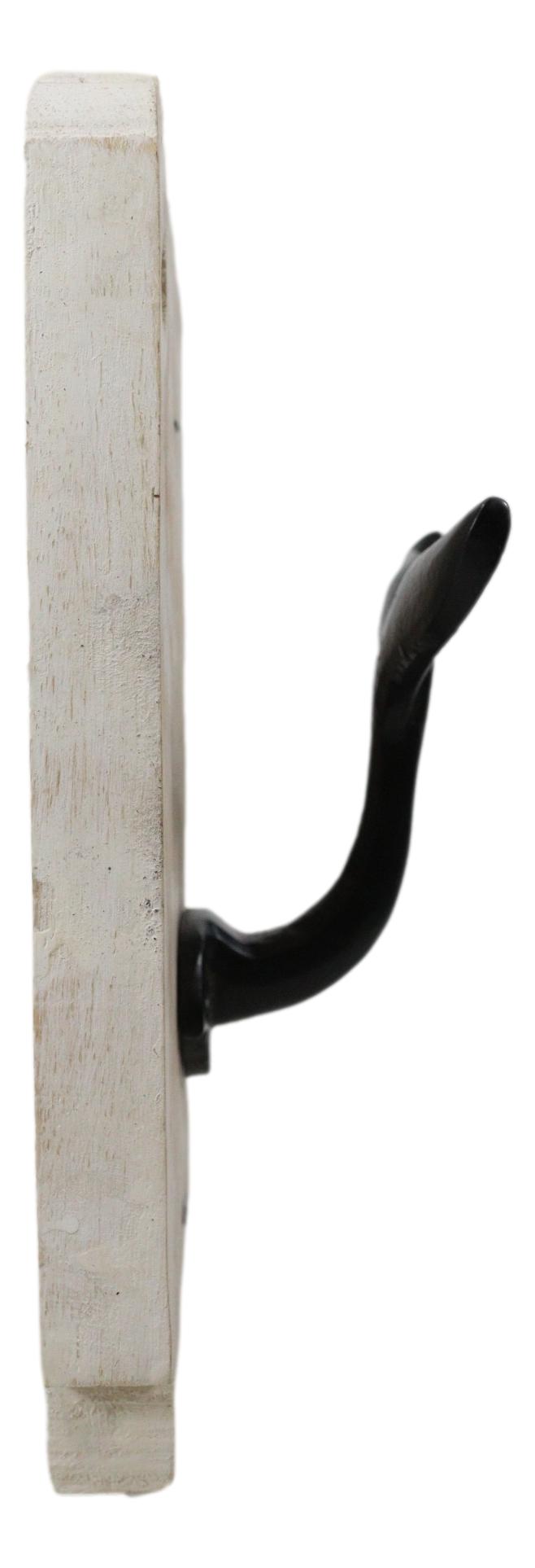 Cast Iron Nautical Sea Blue Whale Tail Wall Hook On Distressed Board Plank 7"H