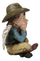 Country Rustic Western Cowboy Angel Wearing Hat And Red Boots Sitting Figurine